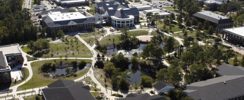 2007 UNC Wilmington Campus Aerials: Center Campus, Campus Commons, Clock Tower, clocktower, Chancellor's Walk, Student Union, Fisher Student Center, Burney Support, Warwick Center, Leutze Hall, Morton Hall, King Hall, Randall Library, Arches UNCW/Jamie Moncrief
